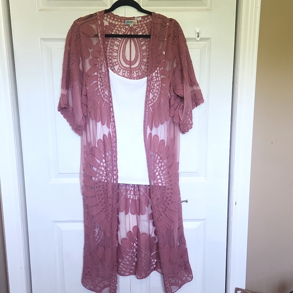 Rebellion Sheer Lace Kimono Cardigan / Beach Cover Up | Size M/L - Picture 4 of 12
